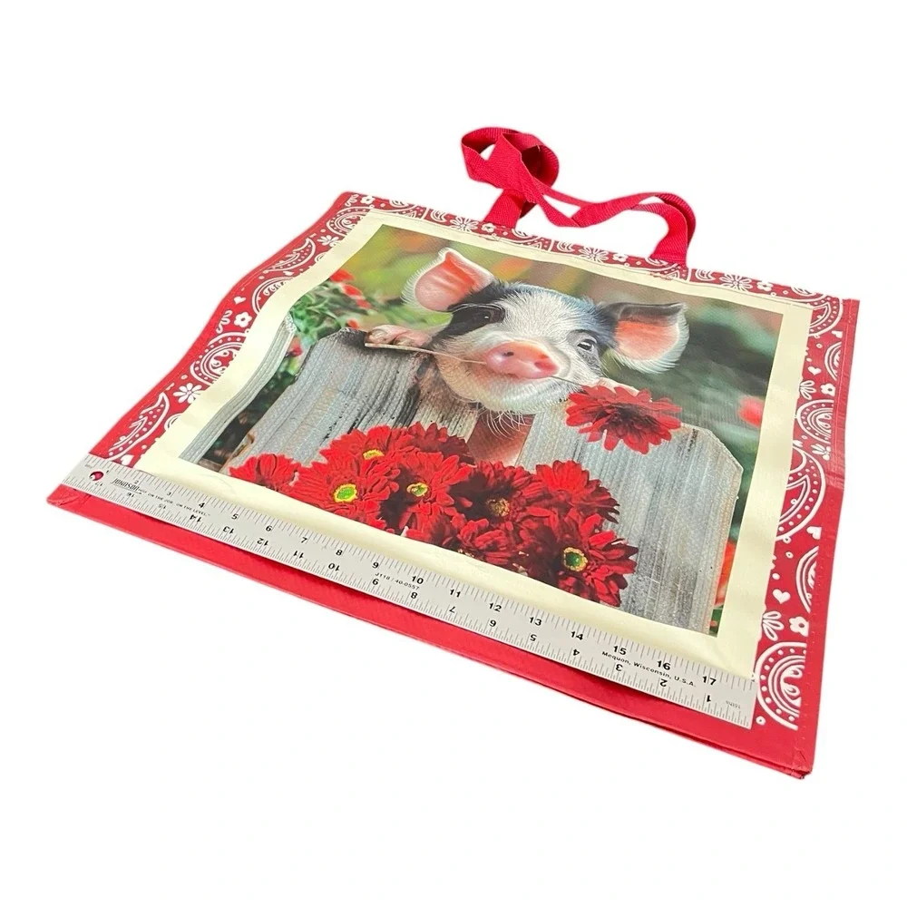 New Large 2 Goodwill Reusable Shopping Bag Piglet With Red Flowers Double Sided